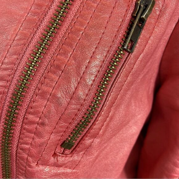 Guess Pink/Red Faux Leather Moto Jacket with Asymmetrical Zipper Size Small - Picture 10 of 15